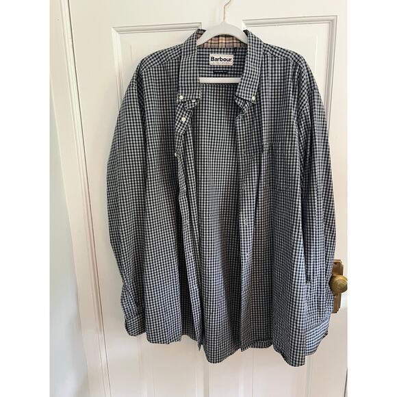 Barbour Men's XL Button Down Shirt Tailored Fit Long Sleeve Checker Gray Pocket - Picture 15 of 16